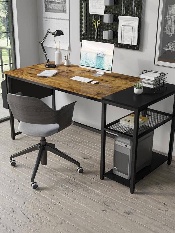 Furmax 1pc Office MDF Desk with Powdercoated Steel Desk with Two Shelves and One