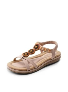 Comfortable Dressy Summer Flat Sandals For Women, Cute Elastica Ankle Strap Ladies Elegant Bohemian Vacations Beach Sandals - 粉色 - 查看 2