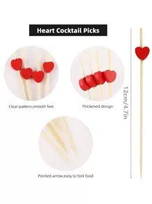 100pcs Heart Decor Disposable Fruit Stick - Pink - View 3