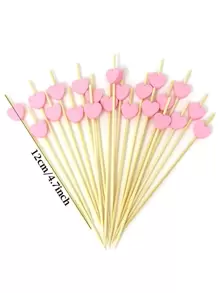 100pcs Heart Decor Disposable Fruit Stick - Pink - View 2