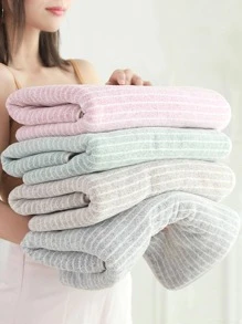 1pc Striped Pattern Bath Towel, Modern Microfiber Bath Towel For Home - Dusty Purple - View 3