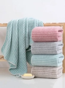 1pc Striped Pattern Bath Towel, Modern Microfiber Bath Towel For Home - Dusty Purple - View 10