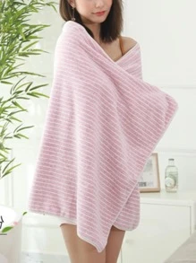 1pc Striped Pattern Bath Towel, Modern Microfiber Bath Towel For Home - Dusty Purple - View 4