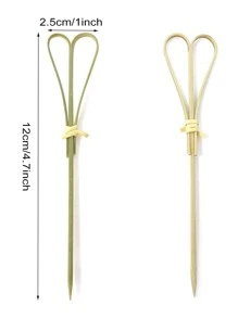 100PCS 12cm 4.7inch Heart Shaped Cocktail Picks Bamboo Picks Skewers Toothpicks Sticks Appetizers Sandwich Fruit Picks - Green - View 3