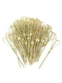 100PCS 12cm 4.7inch Heart Shaped Cocktail Picks Bamboo Picks Skewers Toothpicks Sticks Appetizers Sandwich Fruit Picks - Green - View 1
