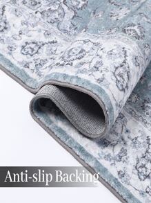 Vintage Print Area Rug For Living Room Bedroom, Machine Washable Stain Resistant Low-Pile Non-Slip Distressed Rug Carpet - Blue - View 2