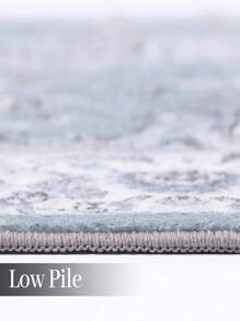 Vintage Print Area Rug For Living Room Bedroom, Machine Washable Stain Resistant Low-Pile Non-Slip Distressed Rug Carpet - Blue - View 6