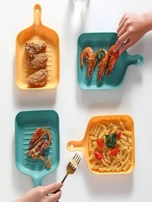 1pc Plain Plate With Handle - Yellow - View 1