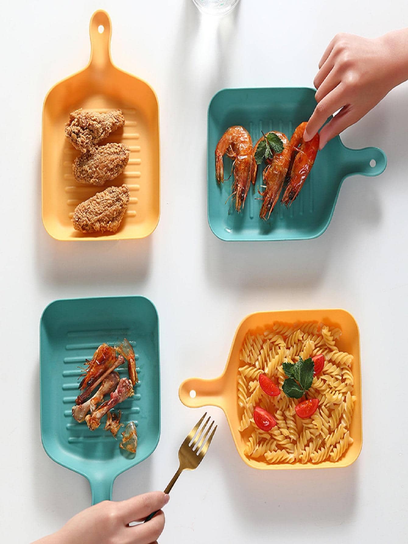 1pc Plain Plate With Handle - Yellow - View 1