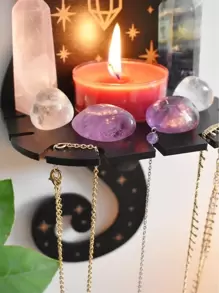 Black Cat Crystal Display Shelf With Hanging Hooks Floating Moon Cat Shelf For Crystals Wooden Halloween Cute Wall Shelves Crystal Holder For Stones Display Gothic Wall Decor For Home,Home Decor ,Room Decor,Wall Decor Gifts Birthday Graduation Halloween Decor Fall Decor - Multicolor - View 6