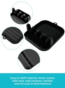 1入組廚房用具收納支架適用於勺子,筷子,盆和蓋子帶排水墊製成矽膠 - 黑色 - 查看 4