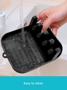 1入組廚房用具收納支架適用於勺子,筷子,盆和蓋子帶排水墊製成矽膠 - 黑色 - 查看 5