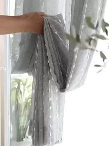 1件北欧提花刺绣薄纱窗帘，竖条纹花卉薄纱窗帘，适用于客厅卧室 - 灰色 - 查看 6