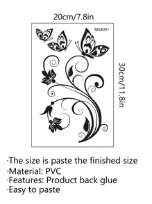 1 件蝴蝶和花卉图案马桶盖贴花、贴纸、墙贴花、乙烯基贴花用于家居装饰、春季装饰品让您的家焕然一新、拉玛装饰贴纸礼物生日毕业 - 黑色 - 查看 8