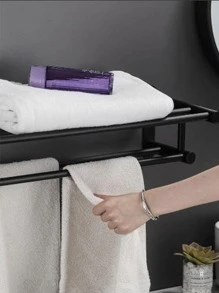 1pc Stainless Steel Towel Bar - Black - View 2