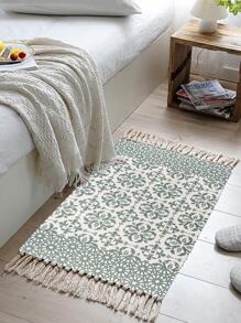 1 pieza Alfombra con patrón geométrico con diseño de fleco - Multicolor - Ver 1