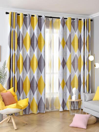 1pc Multi-Color Diamond Plaid Blackout Curtain, Suitable For All Seasons