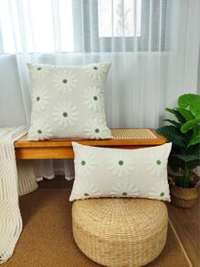 1入組花卉刺繡靠墊套無填充物現代帆布裝飾抱枕套適合家居 - 綠色 - 查看 3