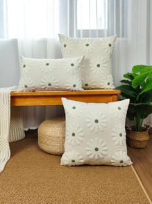 1入組花卉刺繡靠墊套無填充物現代帆布裝飾抱枕套適合家居 - 綠色 - 查看 1