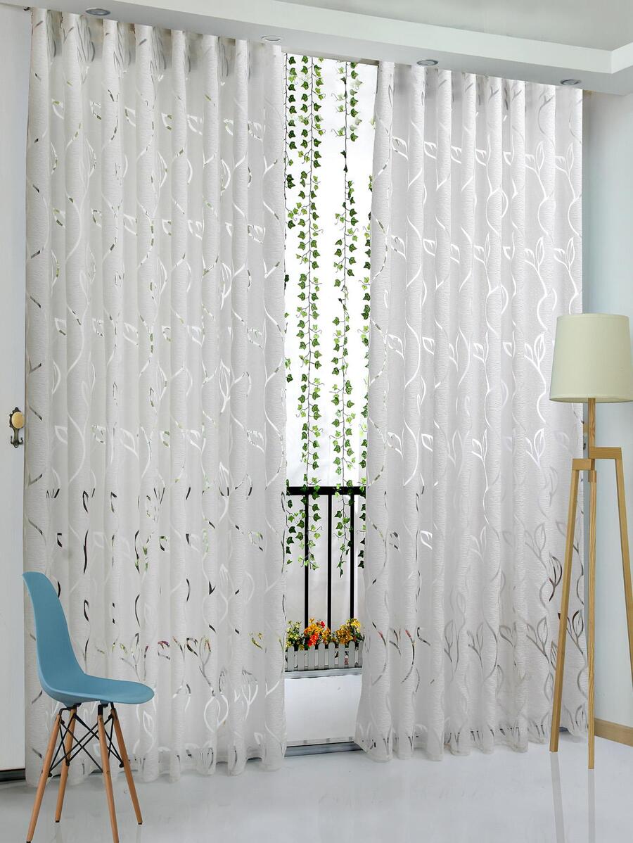 素色單面板透明窗簾極簡主義滌綸鏤空濾光隱私透明窗簾適用於客廳和臥室 - 白色 - 查看 1