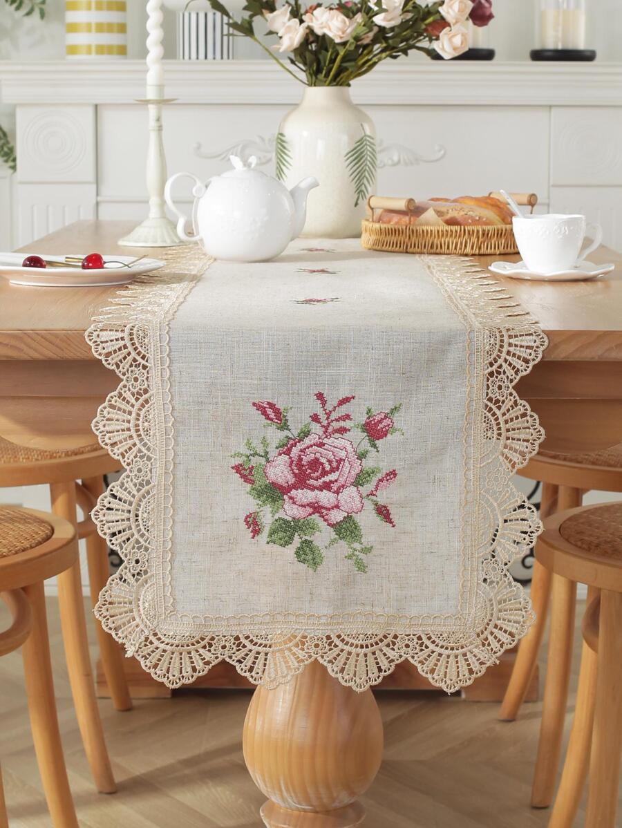 1 tấm vải lanh polyester thêu ren cắt trang trí, thích hợp cho nhà bếp, bàn ăn, bàn làm việc, bàn trang điểm, trang trí nhà cửa, phòng khách, phòng ngủ, ngoài trời, tiệc tùng, ngày lễ, đám cưới - Nhiều màu - Xem 1