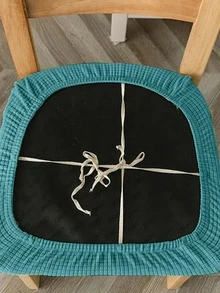 1pc Solid Color Green Chair Cushion, Modern Polyester Seat Pad For Home, All Season - Blue - View 4