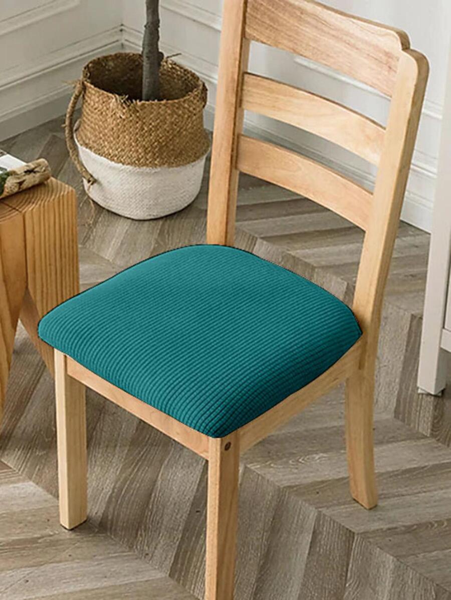 1pc Solid Color Green Chair Cushion, Modern Polyester Seat Pad For Home, All Season - Blue - View 1