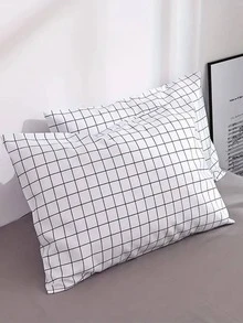 Plaid Pattern Duvet Cover Set Without Filler, Modern Polyester Duvet Cover Set (1pc Comforter Cover & 2pcs Pillowcase) For Bedroom - White - View 3