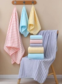 1 khăn tắm họa tiết sọc, khăn tắm sợi nhỏ hiện đại cho gia đình - Bụi tím - Xem 1