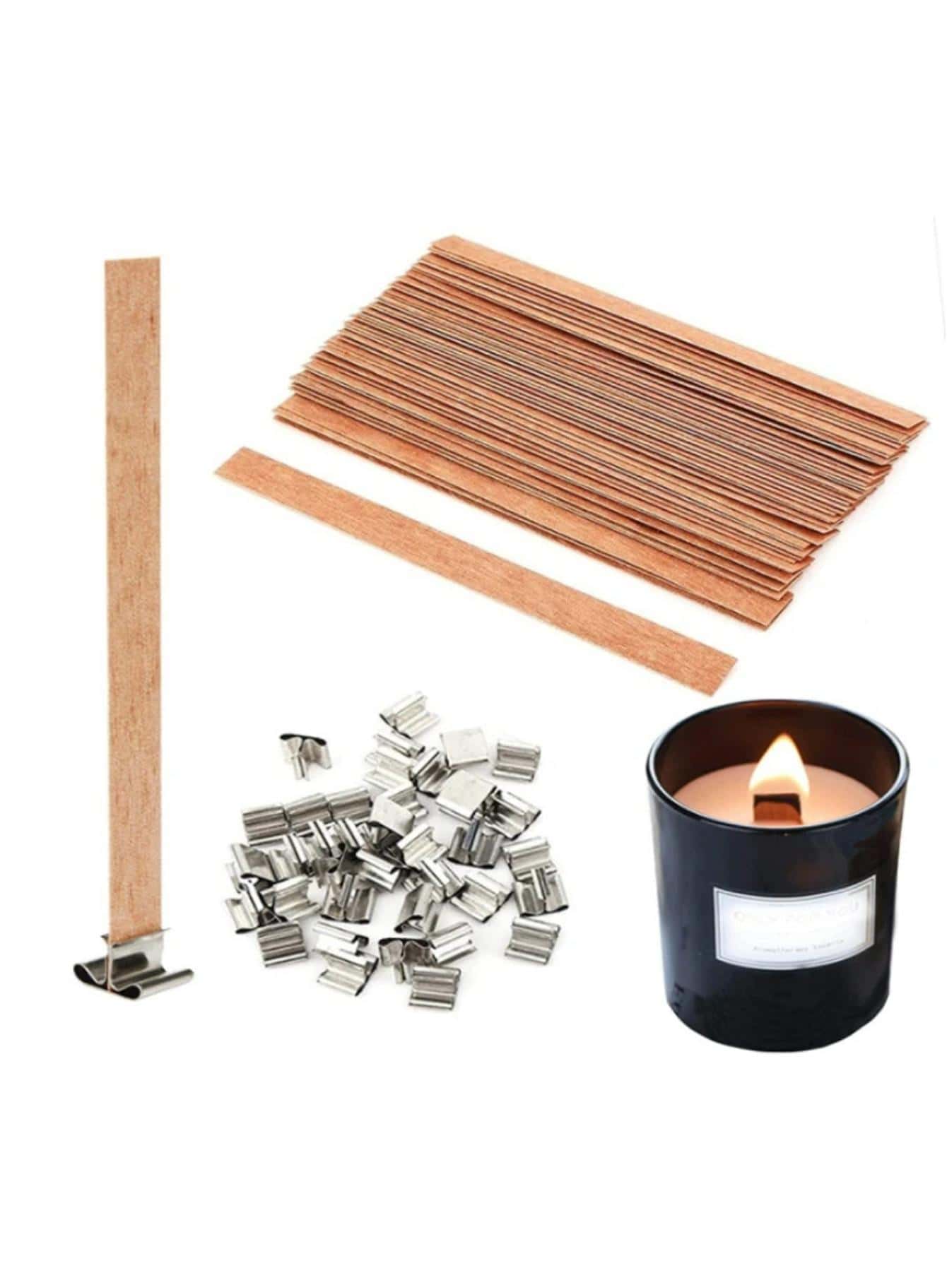 100 Stoppini In Legno Per Candele Fai-Da-Te Con Supporti - Ecologici, Senza Fumo, 13x1,3 Cm