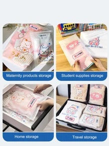 5pcs/Set PE Travel Storage Bag, Cartoon Graphic Waterproof Luggage Packing Organizer For Travel Accessory - Clear - View 2