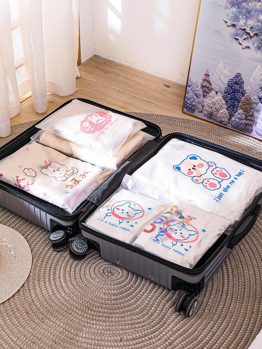 5pcs/Set PE Travel Storage Bag, Cartoon Graphic Waterproof Luggage Packing Organizer For Travel Accessory - Clear - View 1