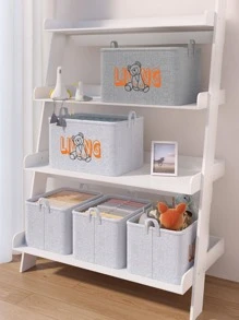 1 Hộp đựng quần áo họa tiết gấu hoạt hình (Mẫu vải nền ngẫu nhiên, Kích thước nhỏ không có tranh gấu và dây rút) - trắng - Xem 6