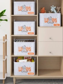 1 Hộp đựng quần áo họa tiết gấu hoạt hình (Mẫu vải nền ngẫu nhiên, Kích thước nhỏ không có tranh gấu và dây rút) - trắng - Xem 3