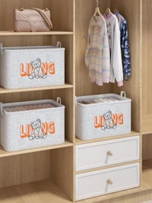 1 Hộp đựng quần áo họa tiết gấu hoạt hình (Mẫu vải nền ngẫu nhiên, Kích thước nhỏ không có tranh gấu và dây rút) - trắng - Xem 7