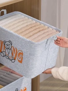 1 Hộp đựng quần áo họa tiết gấu hoạt hình (Mẫu vải nền ngẫu nhiên, Kích thước nhỏ không có tranh gấu và dây rút) - trắng - Xem 4