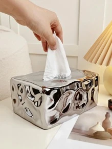 1入組陶瓷製品紙巾收納現代紋理質感細節紙巾盒 - 銀色 - 查看 1