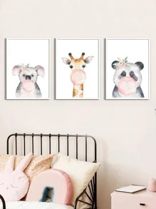 3入組/套合成纖維無框畫可愛卡通動物圖案無框畫家用 - 彩色 - 查看 5