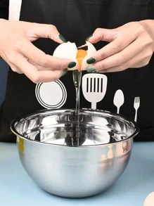 1pc Stainless Steel Egg Beater Mixing Bowl For Home Baking & Salad - Silver - View 5