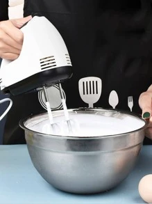 1pc Stainless Steel Egg Beater Mixing Bowl For Home Baking & Salad - Silver - View 3