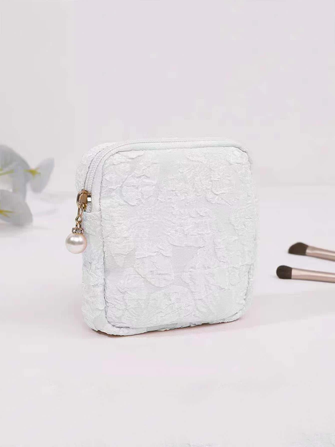 1入組花細節衛生巾收納現代滌綸衛生巾收納袋 - 白色 - 查看 1