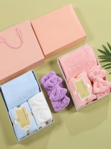 3入組素色面巾和頭巾和發巾家用極簡布巾和頭巾套裝 - 粉色 - 查看 7