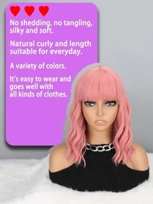 Short Body Wave Synthetic Wig With Bangs - Pink - View 7