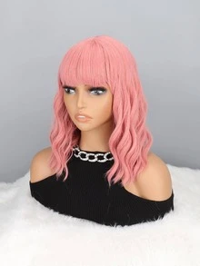 Short Body Wave Synthetic Wig With Bangs - Pink - View 5
