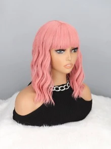Short Body Wave Synthetic Wig With Bangs - Pink - View 4
