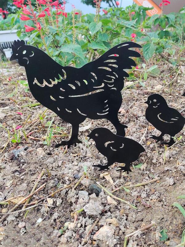 4pcs Iron Decorative Garden Stake, Modern Chicken Shaped Decorative Garden Stake For Garden