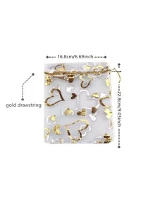 5入組金屬質感愛心圖案抽繩設計禮品袋 - 金色 - 查看 3