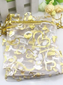 5入組金屬質感愛心圖案抽繩設計禮品袋 - 金色 - 查看 2