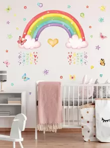 1pc PVC Wall Sticker, Modern Rainbow & Butterfly Pattern Wall Sticker For Home - Multicolor - View 1