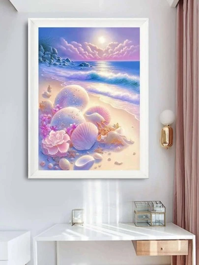 1套ABS DIY無框鑽石畫現代貝殼和花卉圖案DIY無框鑽石畫用於家居裝飾禮品